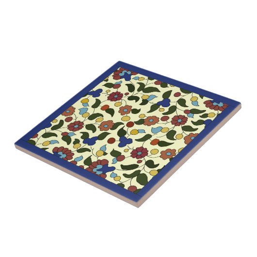 Armeens Floral Pattern - Blue & Cream Tegeltje (Zijkant)