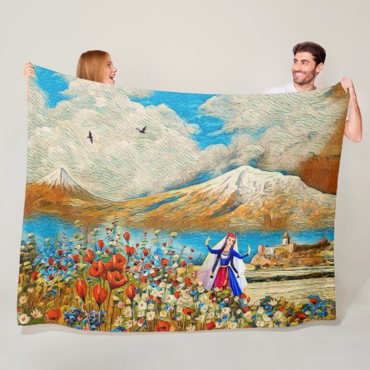 Armeense Bloemenmeisje Fleece Blanket Deken (In situ)