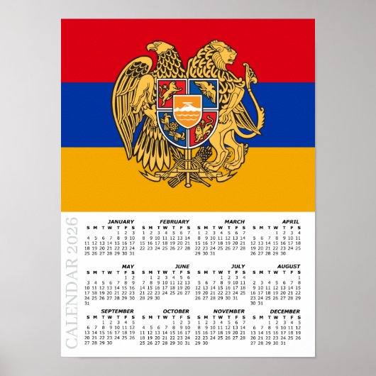 Armenia 2026 Calendar, Large, Armenian Flag Poster (Voorkant)