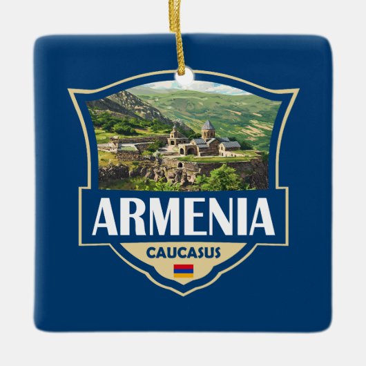 Armenia Illustration Retro Badge Keramisch Ornament (Voorkant)