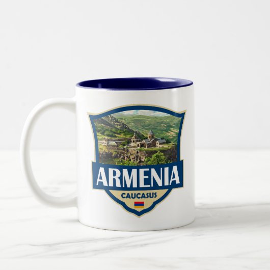 Armenia Illustration Retro Badge Tweekleurige Koffiemok (Links)