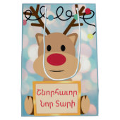 Armenian Happy New Year Cute Reindeer Gift Bag Medium Cadeauzakje (Achterkant)