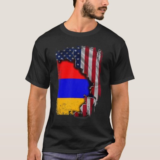 Armenian ROOTS Half American Flag Patrioitc Arme T-shirt (Voorkant)