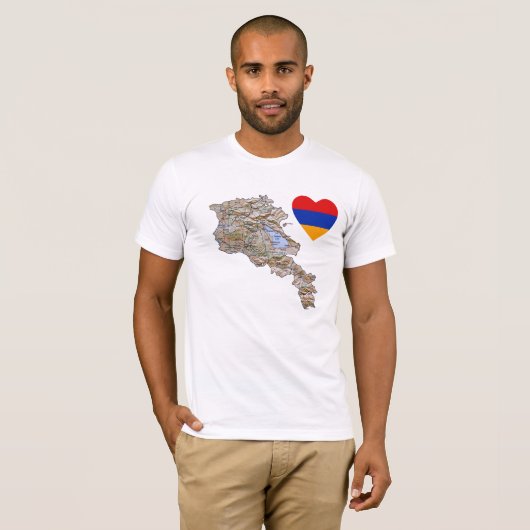 Armenië Flag Heart en Map T-Shirt (Voorkant volledig)