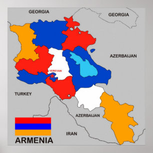 armenië - land politieke kaart poster