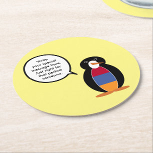 Armenië pratende mevrouw pinguïn gepersonaliseerd  ronde kartonnen onderzetter