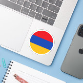 Armenië Vlag Ronde Sticker (Laptop met iPhone)