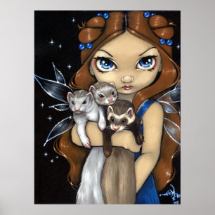 Armful of Ferret ART PRINT fairy fantasy ferret
