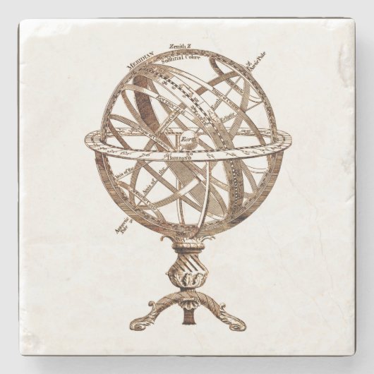 Armillary Celestial Sphere Sepia Stenen Onderzetter (Voorkant)