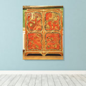 Armoire met vier Chinoiserie-panelen met rode lak Canvas Afdruk (Insitu (Houten vloer))