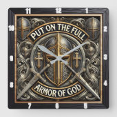 Armor God Faith Cross Vierkante Klok (Voorkant)