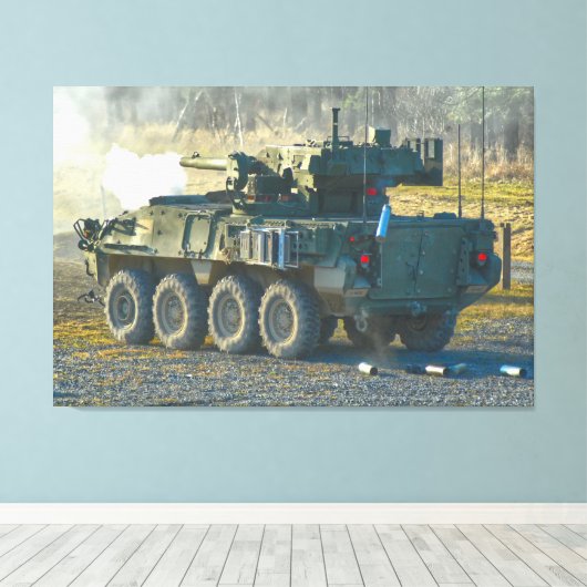 ARMORED PERSONNEL CARRIER - Stryker 32x48 Canvas Afdruk (Insitu (Houten vloer))