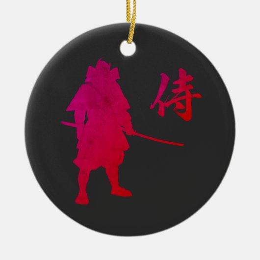 Armored Samurai Warrior met Japanse kalligrafie Keramisch Ornament (Voorkant)