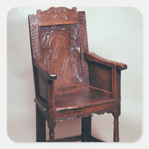 Armstoel met achterzijde en in dozen gearceerde zi vierkante sticker