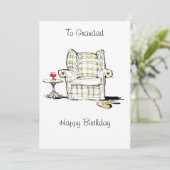 Armstoel, pantoffels en wijnsteenkaart kaart (Staand voorkant)