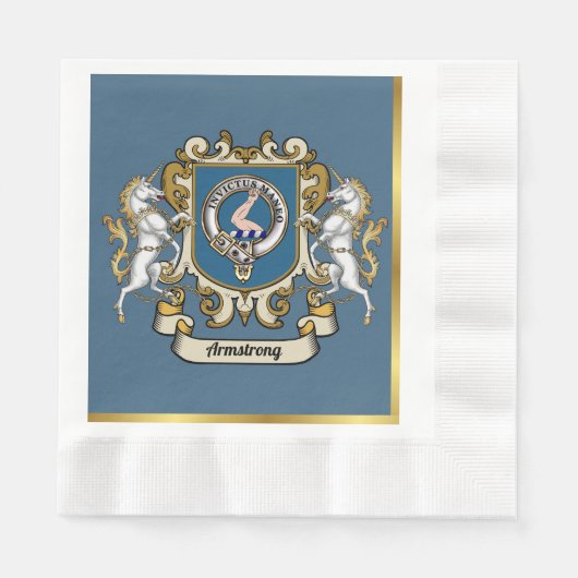 Armstrong Clan Badge Blauw Gepersonaliseerd Servet (Voorkant)
