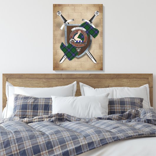 Armstrong Clan badge Crossed Swords Canvas afdrukk (Insitu (Slaapkamer))