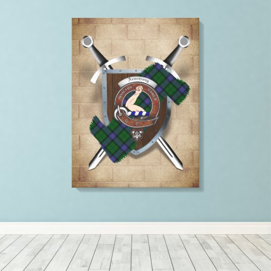 Armstrong Clan badge Crossed Swords Canvas afdrukk (Insitu (Houten vloer))
