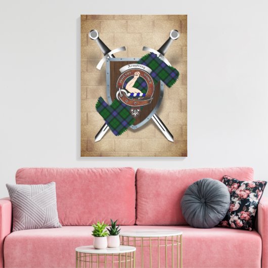 Armstrong Clan badge Crossed Swords Canvas afdrukk (Insitu (Woonkamer))