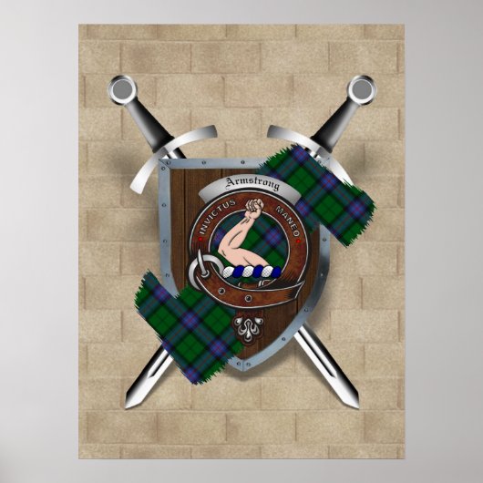 Armstrong Clan badge Crossed Swords Poster 18x24 (Voorkant)