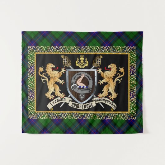 Armstrong Clan Badge & Motto w/Lions Wandkleed (Voorkant (horizontaal))