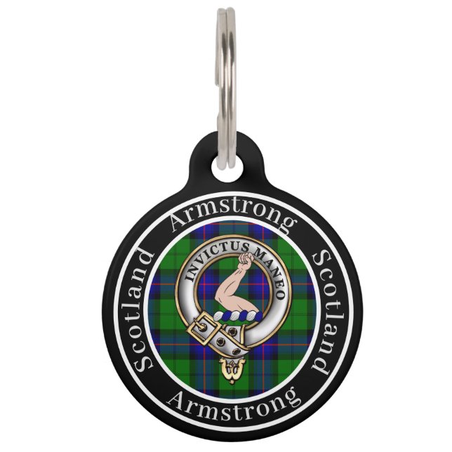 Armstrong Clan Badge & Tartan Personalised People Huisdierpenning (Voorkant)