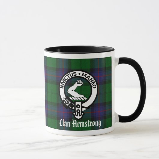 Armstrong Clan Crest Badge & Tartan Mok (Rechts)