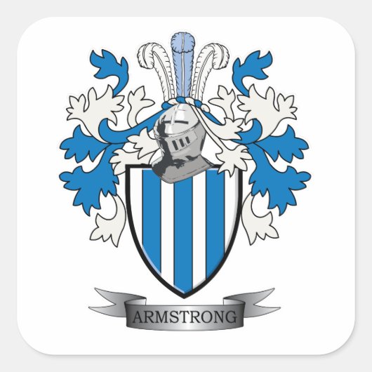 Armstrong Familie Crest Coat of Arms Vierkante Sticker (Voorkant)