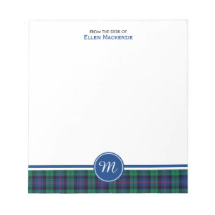 Armstrong familie Tartan Blue en Green Monogram Notitieblok