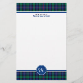 Armstrong Family Blue en Green Tartan Monogram Briefpapier