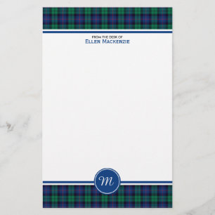 Armstrong Family Blue en Green Tartan Monogram Briefpapier