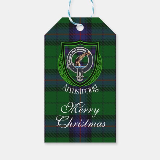 Armstrong Schotse Clan Tartan & Wapen Cadeaulabel (Voorkant)