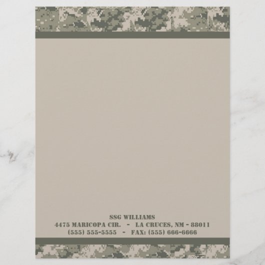 ARMY ACU Camoflauge Digital Letterhead Stationery Gepersonaliseerd Briefhoofd (Voorkant)