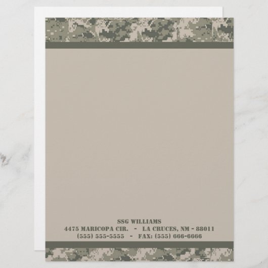 ARMY ACU Camoflauge Digital Letterhead Stationery Gepersonaliseerd Briefhoofd (Voorkant / Achterkant)