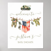 Army American Flag Baby shower Clothesline Welkom Poster (Voorkant)