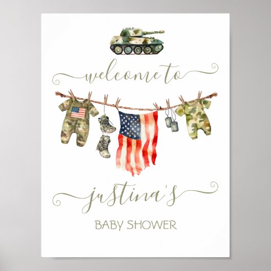 Army American Flag Baby shower Clothesline Welkom Poster (Voorkant)