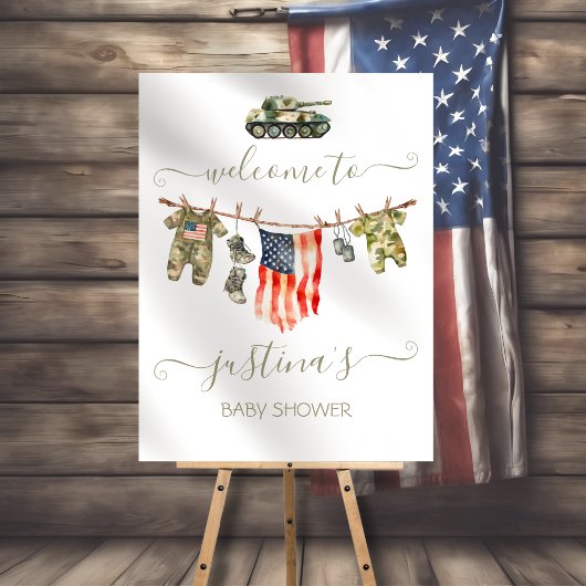 Army American Flag Baby shower Clothesline Welkom Poster