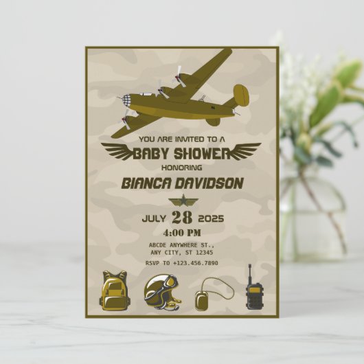 Army babyfeestje kaart (Staand voorkant)