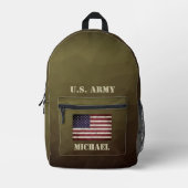 Army brown Geometric Mesh USA vlag Aangepaste naam Bedrukte Rugzak (Voorkant)