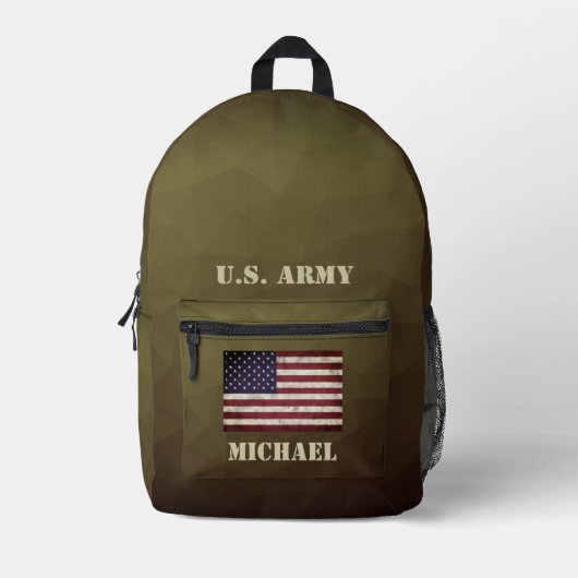 Army brown Geometric Mesh USA vlag Aangepaste naam Bedrukte Rugzak (Voorkant)