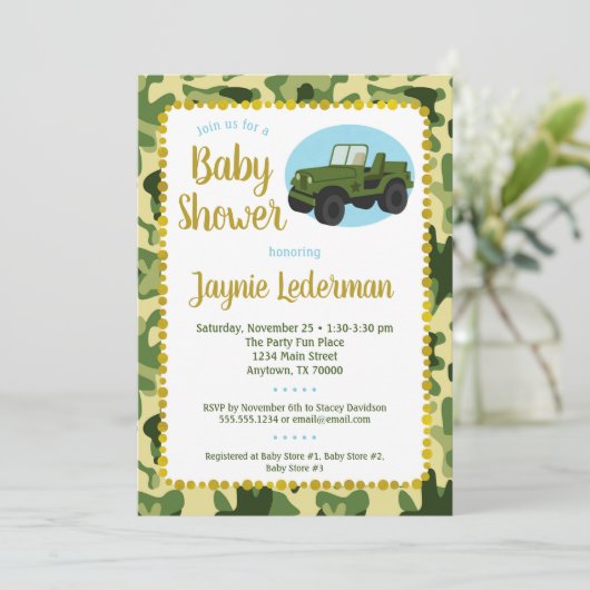 Army Camo Baby shower Uitnodiging (Staand voorkant)