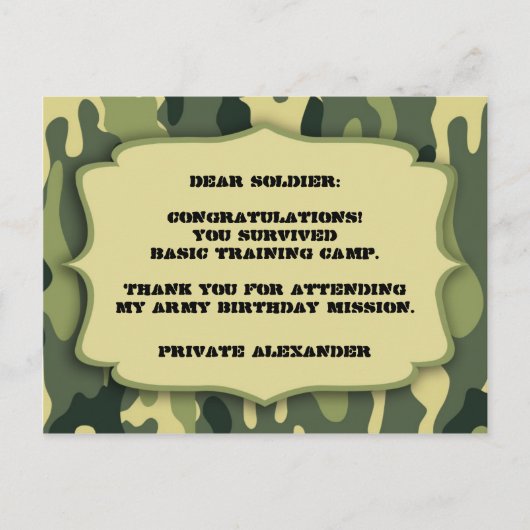 Army Camo Birthday party thank you note Briefkaart (Voorkant)