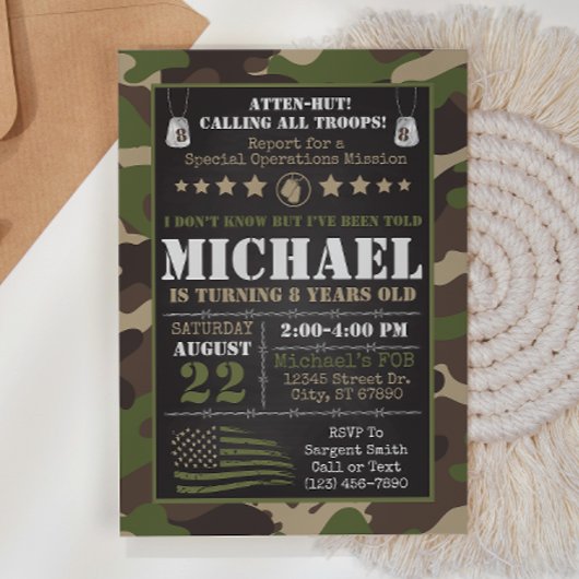 Army Camo Birthday Uitnodiging