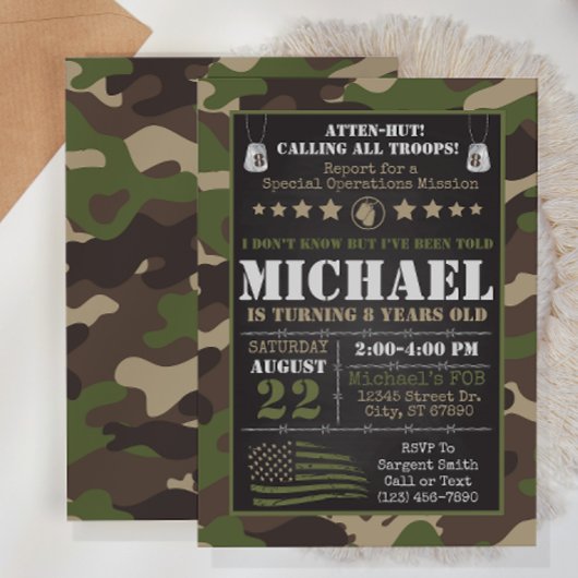 Army Camo Birthday Uitnodiging