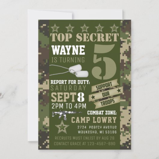 Army Camo Birthday Uitnodiging (Voorkant)