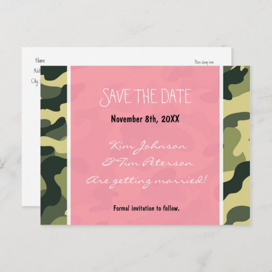 Army Camo Camouflage & Roze Briefkaart Bewaar de d (Voorkant / Achterkant)