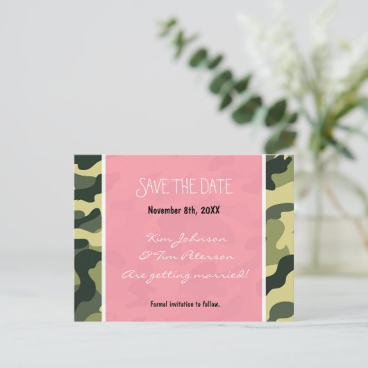 Army Camo Camouflage & Roze Briefkaart Bewaar de d (Staand voorkant)