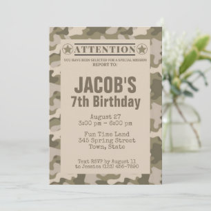 Army Camo Thmed Birthday Invites Kaart