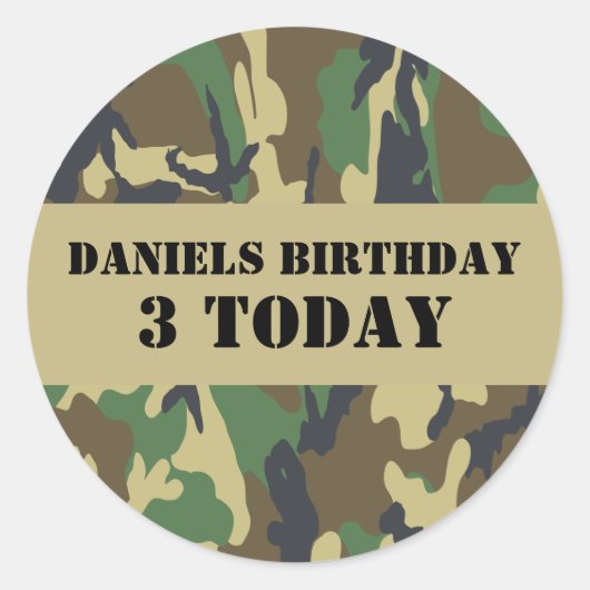 Army Camo Thmed Birthday Ronde Sticker (Voorkant)