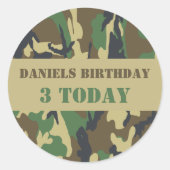 Army Camo Thmed Birthday Ronde Sticker (Voorkant)